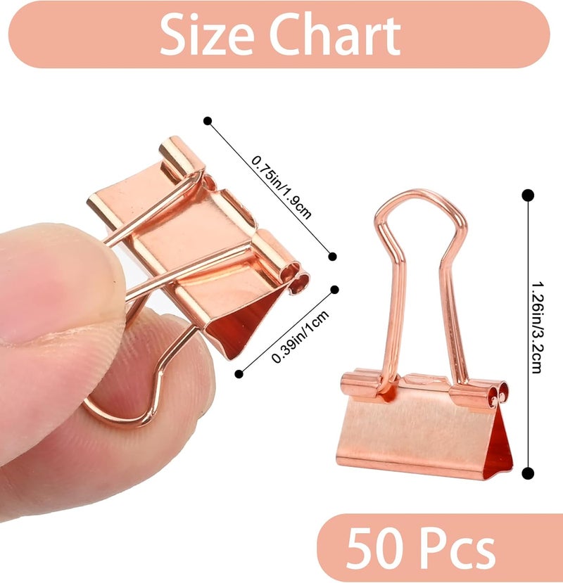 CUARUSUIKA Binder Clips, 50 Pack, 0.75 in Small Paper Clips for Office,（Rose Gold） - Image 2